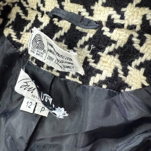 Bill Blass Blazer Women 12 Petite Black White Houndstooth Wool Sport Coat Jacket - Picture 7 of 9